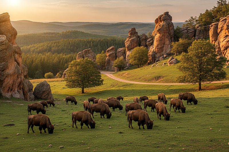 Los bisontes pastan en uno de los recintos más amplios
